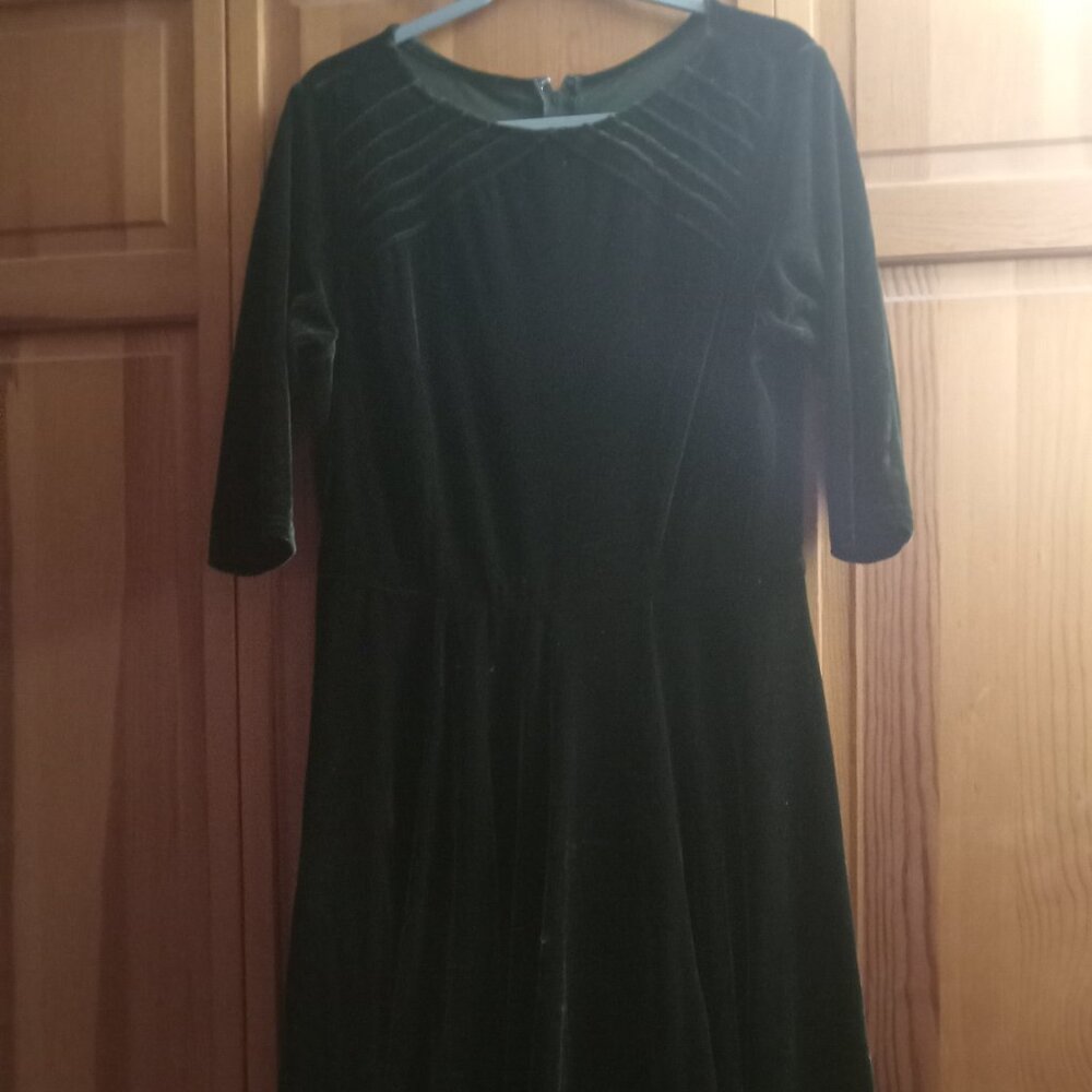 Long-sleeved Velvet Green Dress